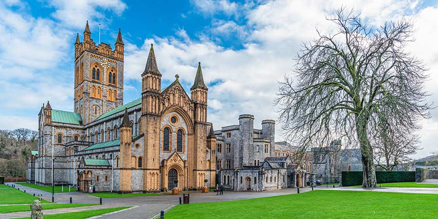 Walking through the peaceful grounds of Buckfast Abbey